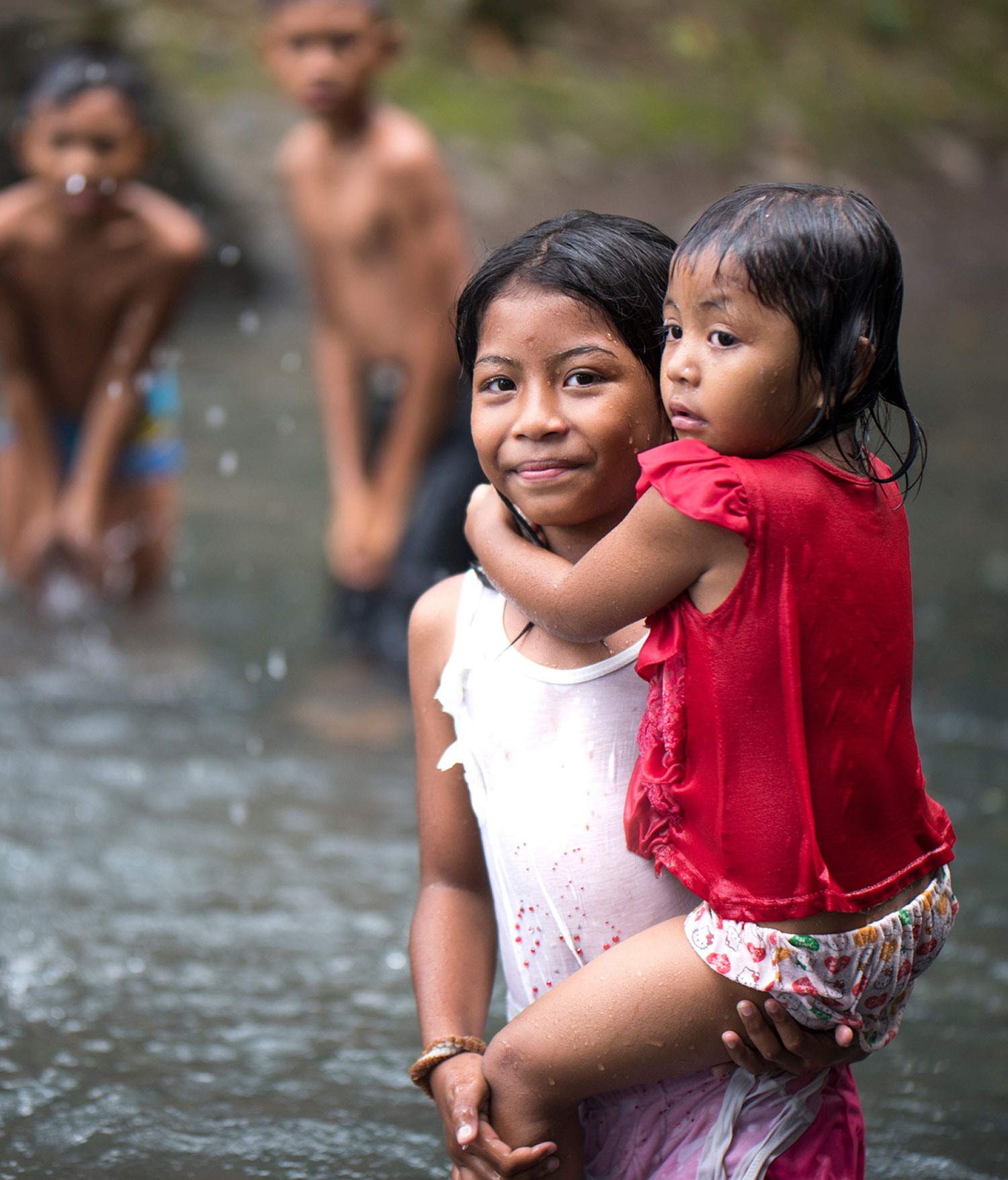 children with clean water
